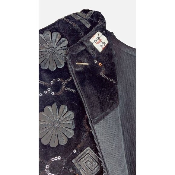 Girls Black Velvet Dress Formal Party Embellished Faux Leather Sequins Shift - Picture 8 of 9